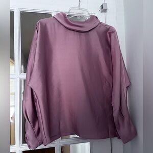 Express Satin High Neck Blouse Pink Mauve Size M Elegant Long Sleeve Top